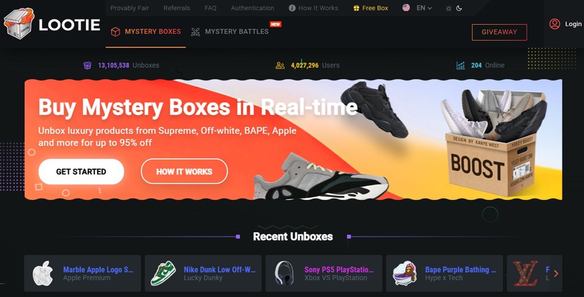 Lootie gaming mystery box platform